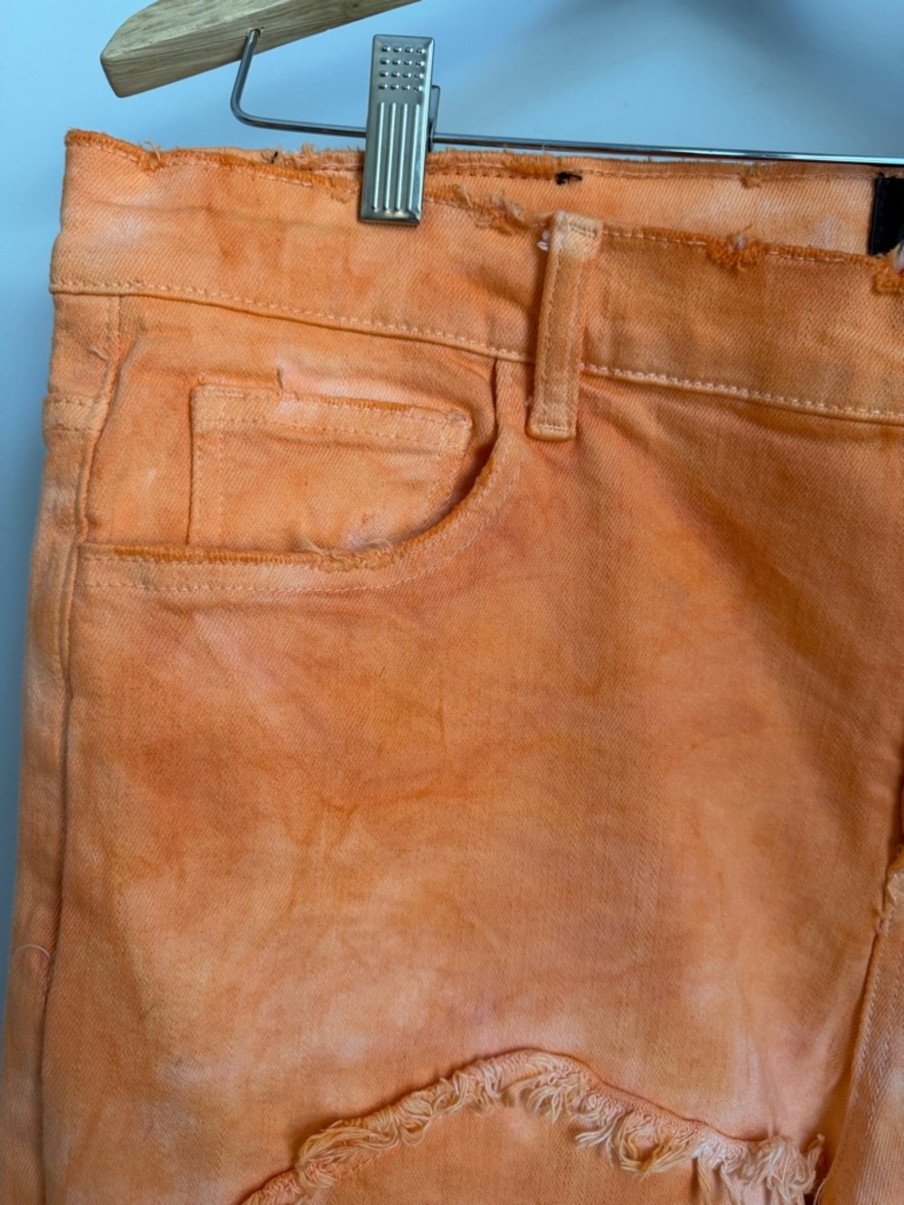 Valabasas Orange Tie Dye Distressed Patchwork Stacked Jeans Size 40 NWOT - Picture 5 of 9